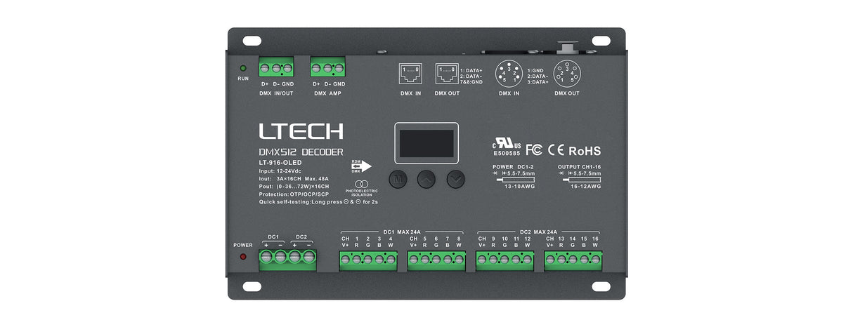 LED Decoder DMX OLED 16x3A