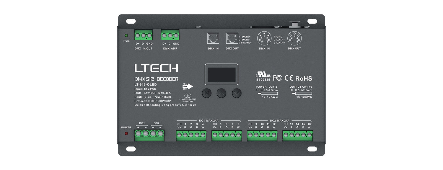 LED Decoder DMX OLED 16x3A